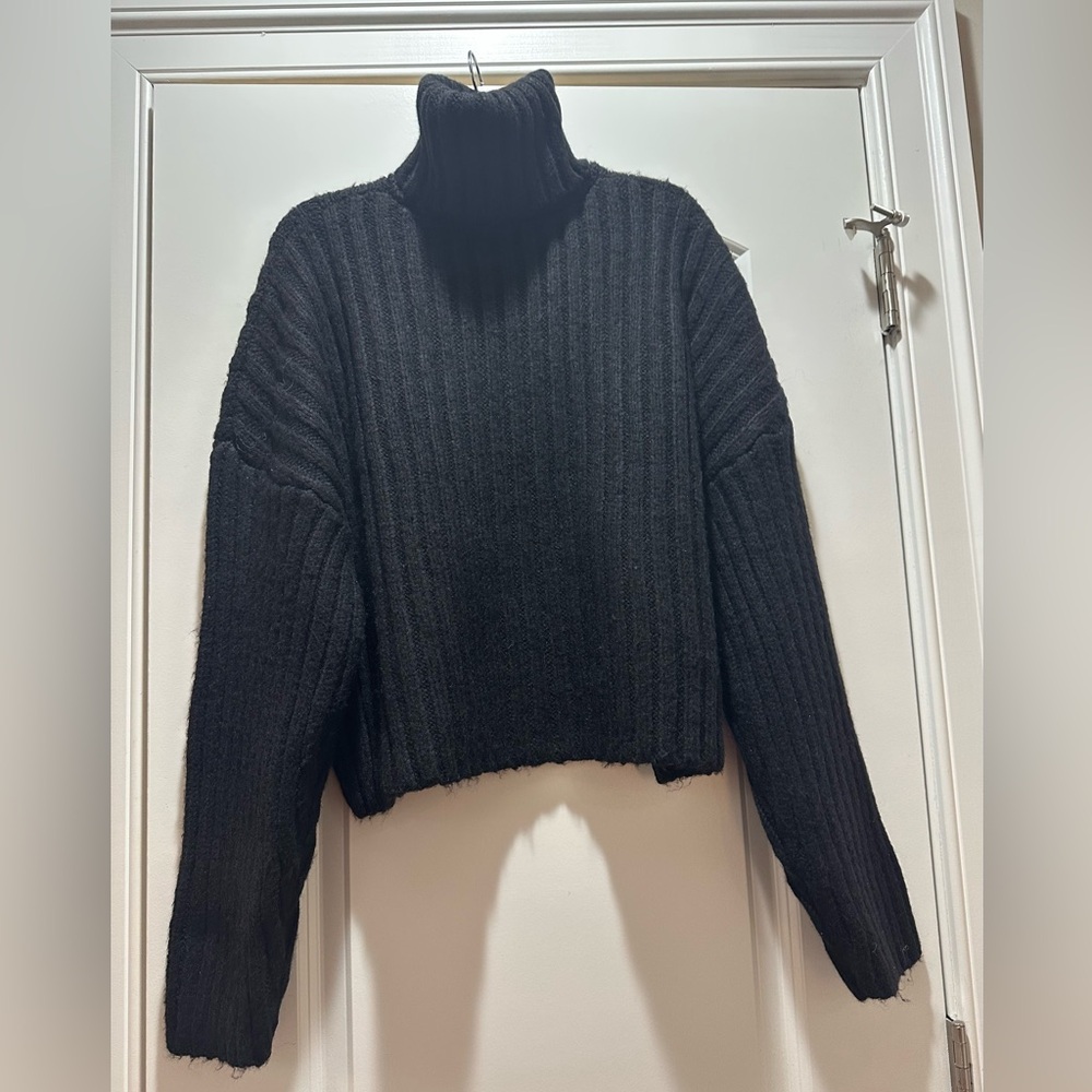 Topshop Charcoal Ribbed Turtleneck Sweater
